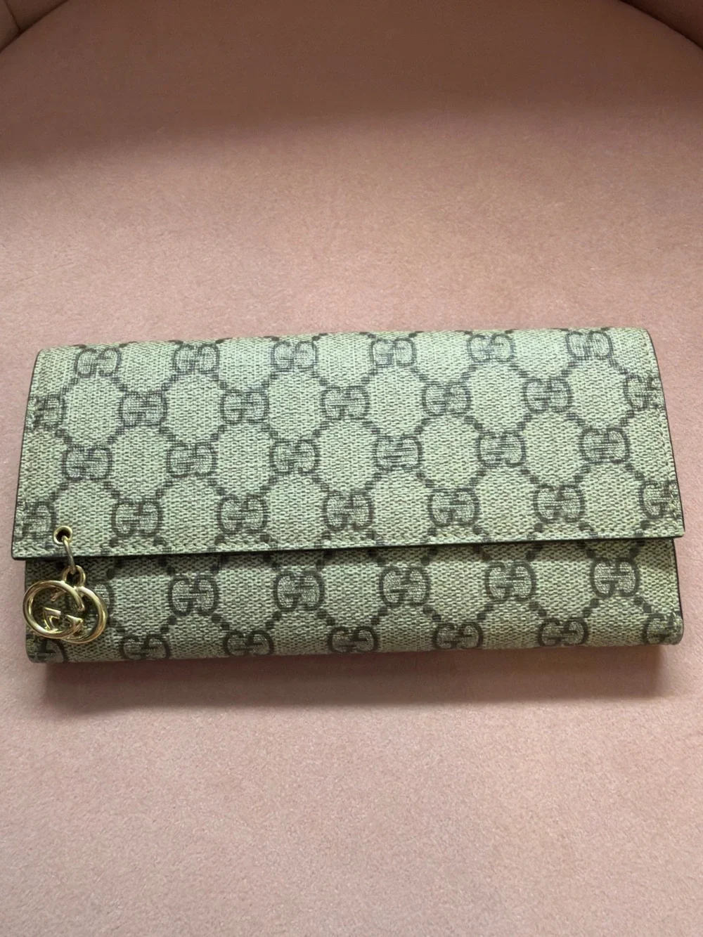 Gucci Beige GG Monogram Continental Wallet with Snap Tab